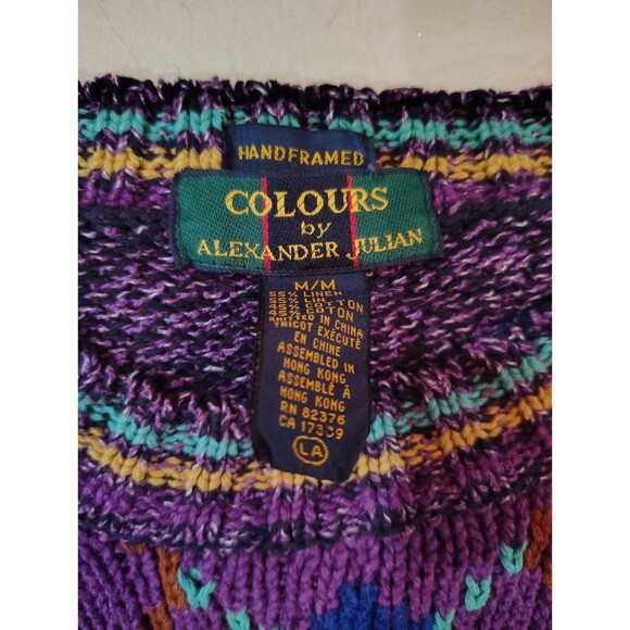 VINTAGE 90's COLOURS by ALEXANDER JULIAN COLORFUL SWEATER Medium Linen & Cotton - Picture 6 of 6